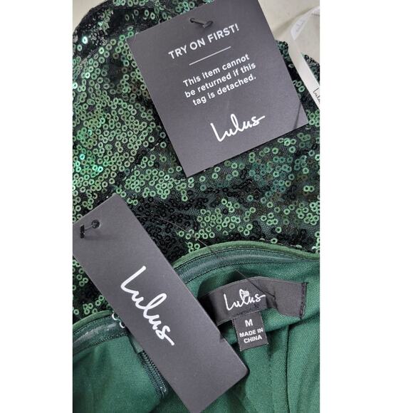 Lulus Dress Womens Medium Strapless Green Sequin Mid Dress Party Fun Dress NWT - Picture 5 of 5